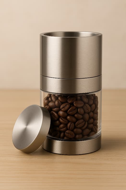 Stainless steel rotary coffee maker, cylindrical model